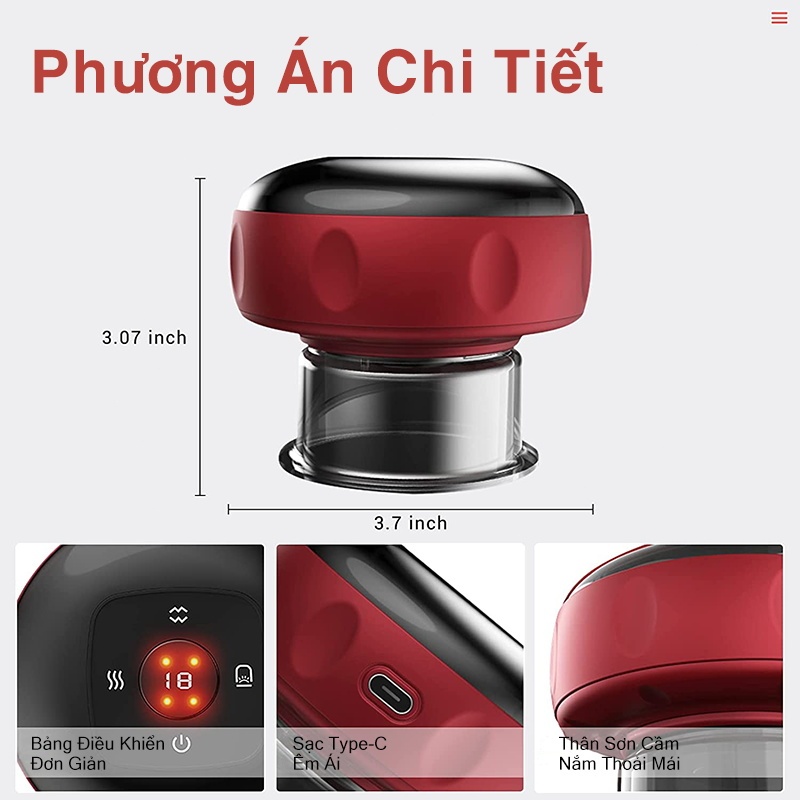 Máy Giác Hơi Cầm Tay Massage 6 Cấp Độ Hút Giác Hơi Lưu Thông Khí Huyết Cấp Nhiệt Giúp Giảm Đau Nhức