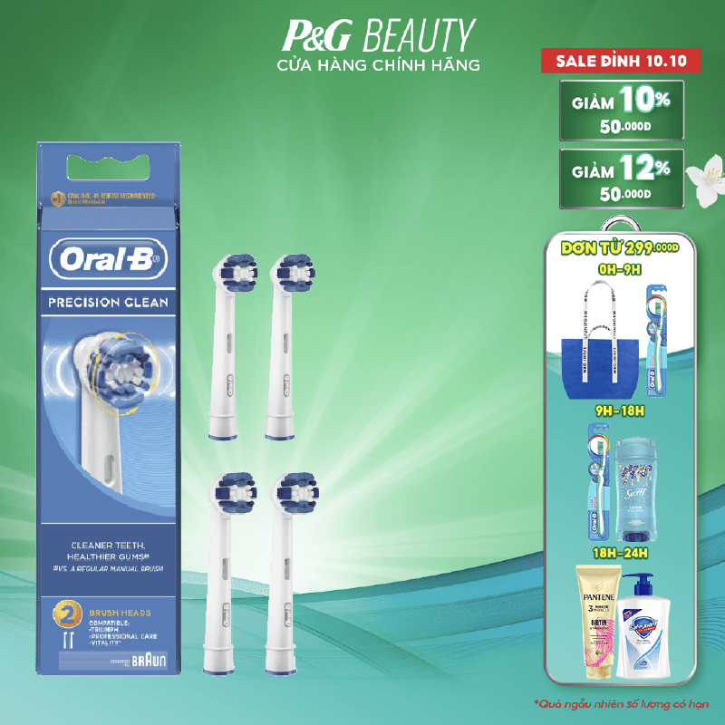 Combo Đầu Bàn Chải Điện ORAL-B Precision Clean (4 Cái) Loại Bỏ Thêm Đến 100% Mảng Bám