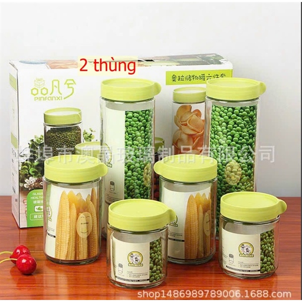 Set 6 hũ đựng gia vị thủy tinh nắp xoáy