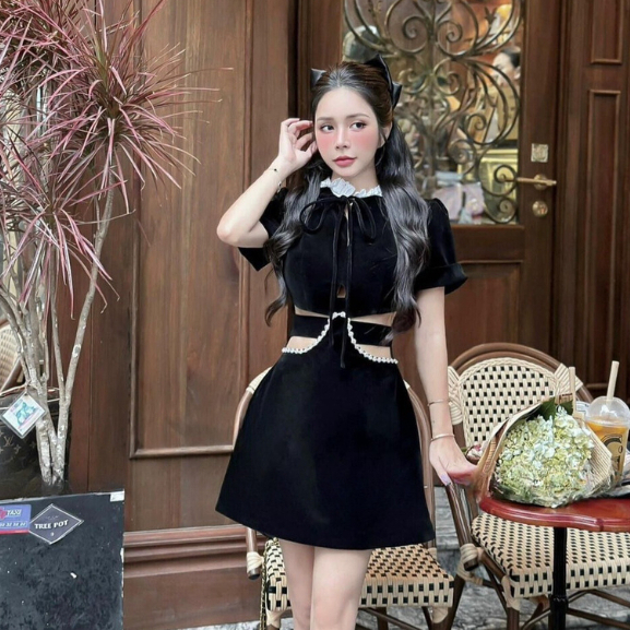 Đầm nhung chiết eo viền ren - Sofia Dress - Đầm nhung đen - Đầm dự tiệc - Đầm đi tiệc - Đầm nữ xinh - Váy dự tiệc