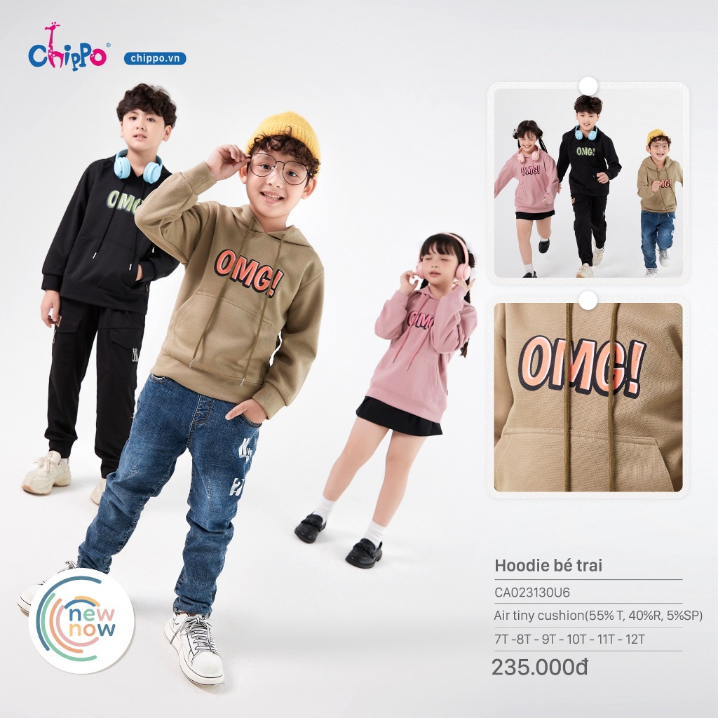 Áo Hoodie Chippo Áo có mũ cho các bé từ 7 Tuổi đến 12 Tuổi(21-40Kg)