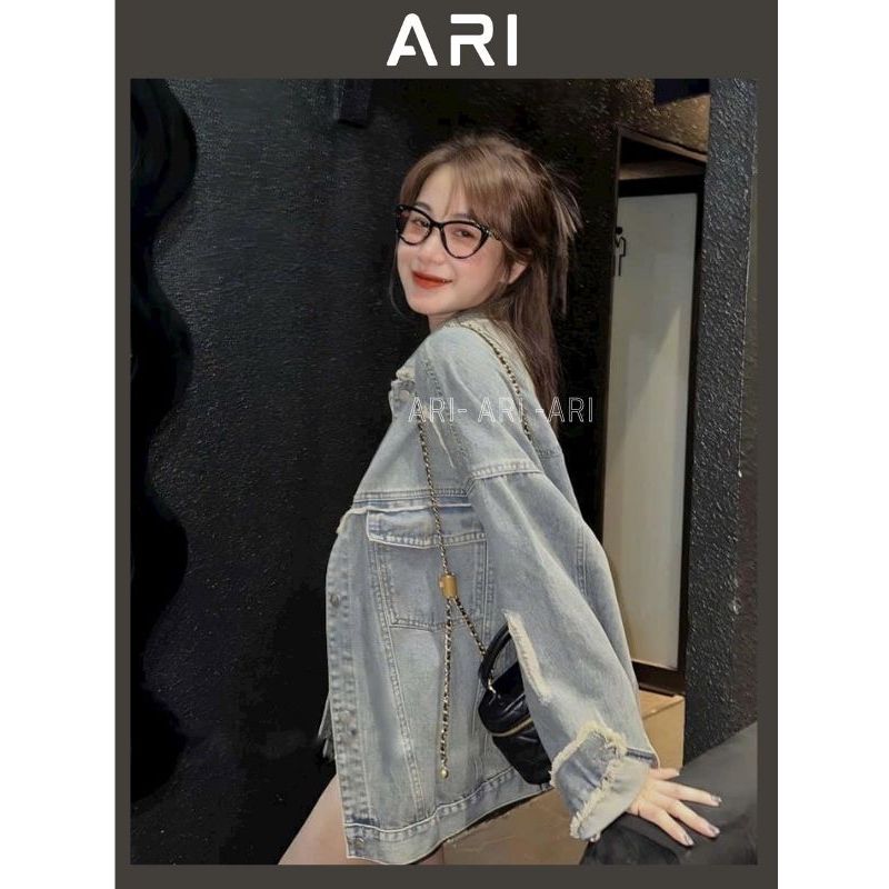 Áo khoác jean màu xanh tua rua - Áo khoác bò dài rộng thời trang nam nữ unisex trẻ trung năng động ARI AKB22