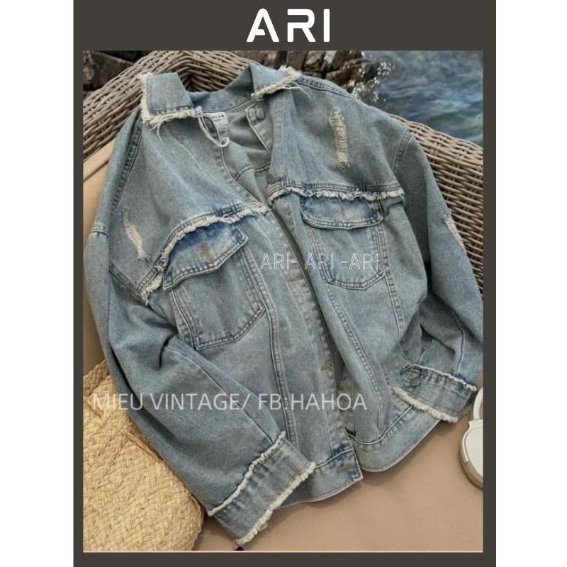 Áo khoác jean màu xanh tua rua - Áo khoác bò dài rộng thời trang nam nữ unisex trẻ trung năng động ARI AKB22