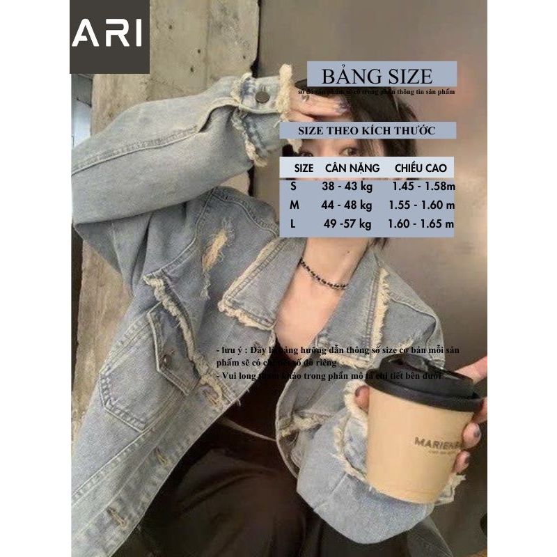 Áo khoác jean màu xanh tua rua - Áo khoác bò dài rộng thời trang nam nữ unisex trẻ trung năng động ARI AKB22