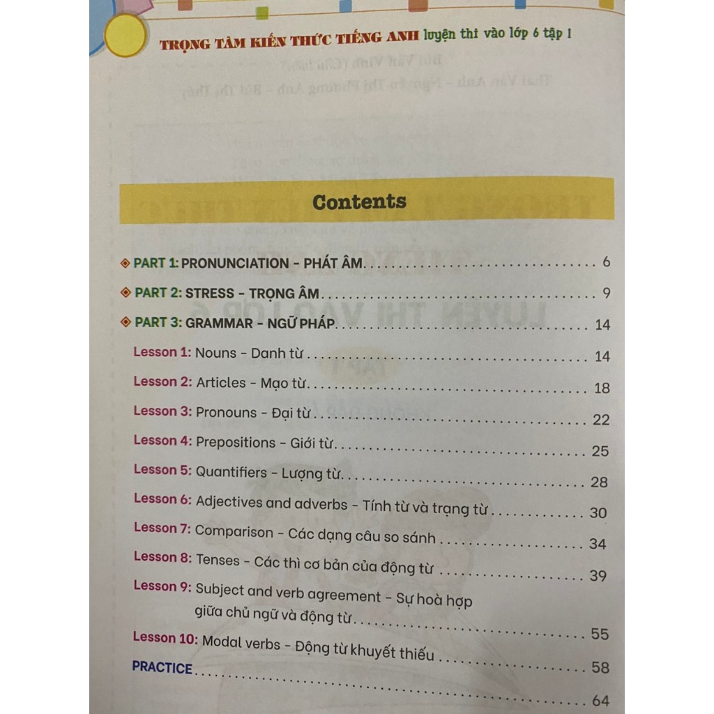 Sách - Trọng tâm kiến thức Tiếng Anh luyện thi vào lớp 6 tập 1+2 (không đáp án)