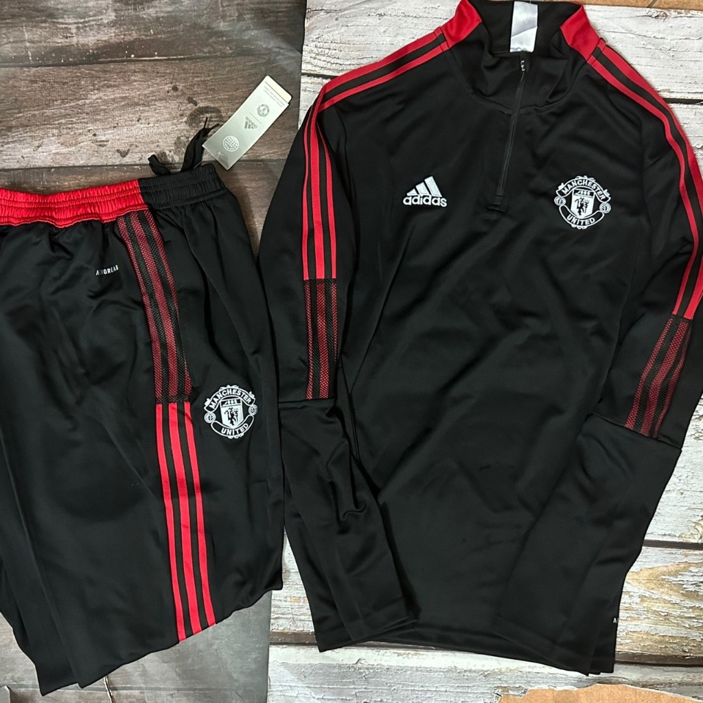 Bộ Áo Khoác Nỉ Thể Thao Bóng đá CLB M.u Manchester united áo đen quần đen viền đỏ