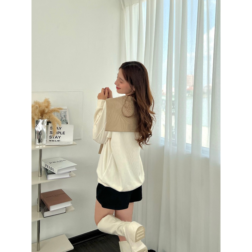 Áo Sweater nỉ tăm thuỷ thủ tặng kèm khăn rời KIMII 1091 P6K7