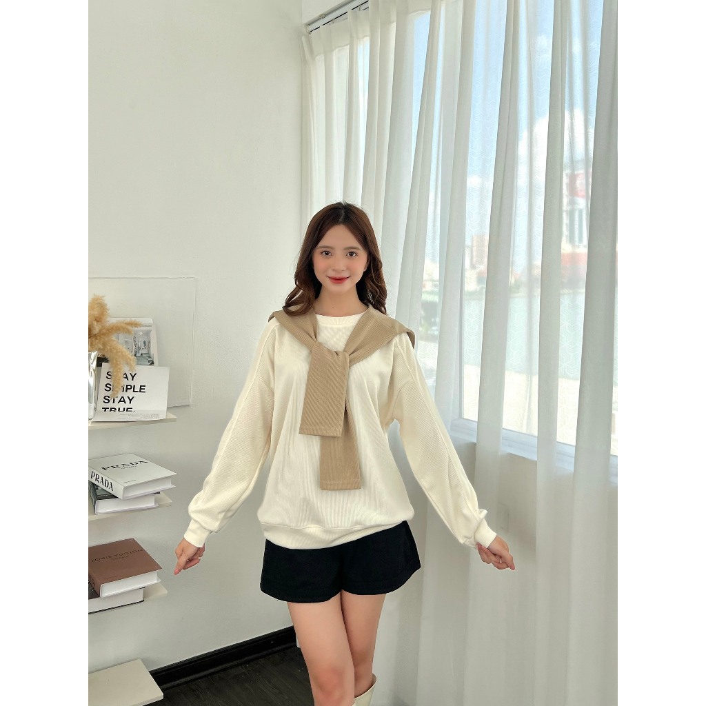 Áo Sweater nỉ tăm thuỷ thủ tặng kèm khăn rời KIMII 1091 P6K7