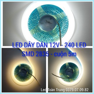 Led dán 2835 dùng điện 12v bản 10mm cuộn dài 5met, 240 bóng met - sản phẩm chỉ là cuộn led