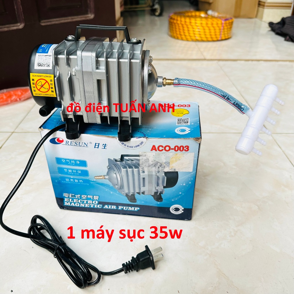 Bộ máy sục oxi bể cá 35w 220v + 6 quả sủi + 12m dây, máy sủi oxy hồ cá