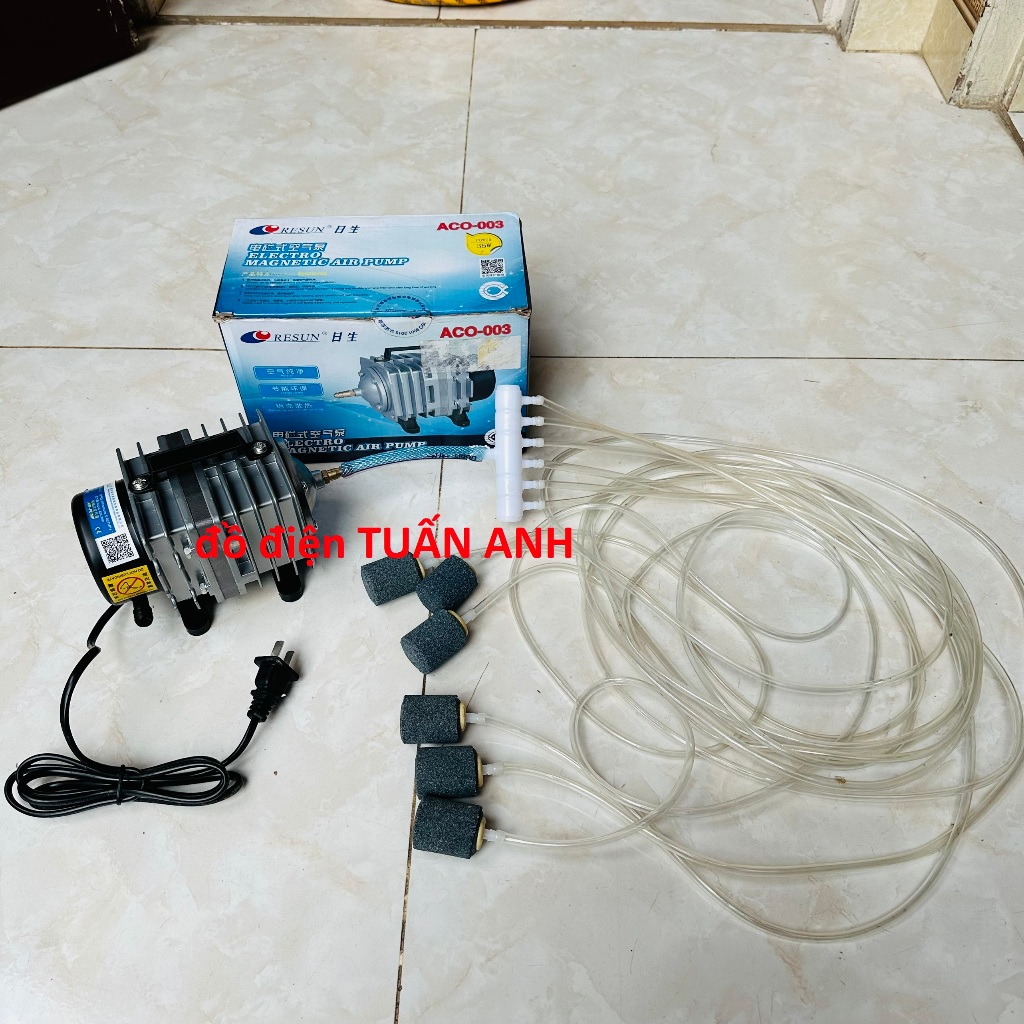 Bộ máy sục oxi bể cá 35w 220v + 6 quả sủi + 12m dây, máy sủi oxy hồ cá