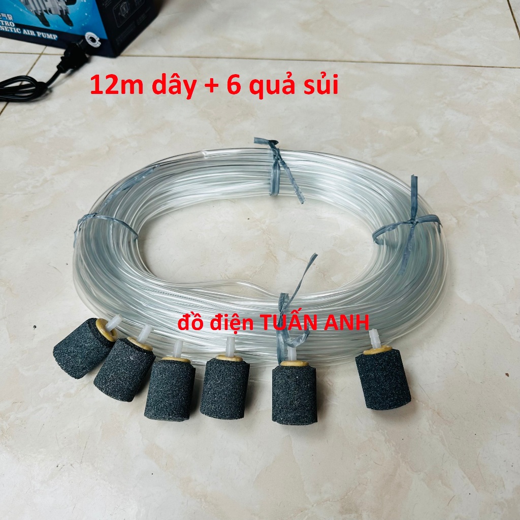 Bộ máy sục oxi bể cá 35w 220v + 6 quả sủi + 12m dây, máy sủi oxy hồ cá