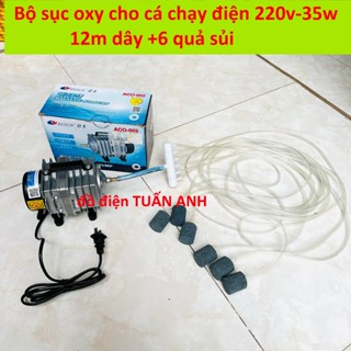 bộ máy sục oxi bể cá 35w 220v + 6 quả sủi + 12m dây, máy sủi oxy hồ cá