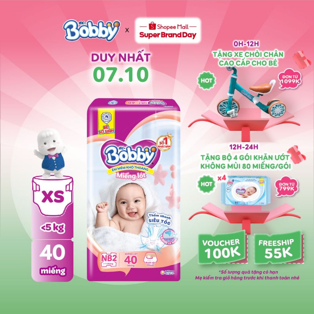 Miếng lót sơ sinh Bobby Newborn 2-40 miếng