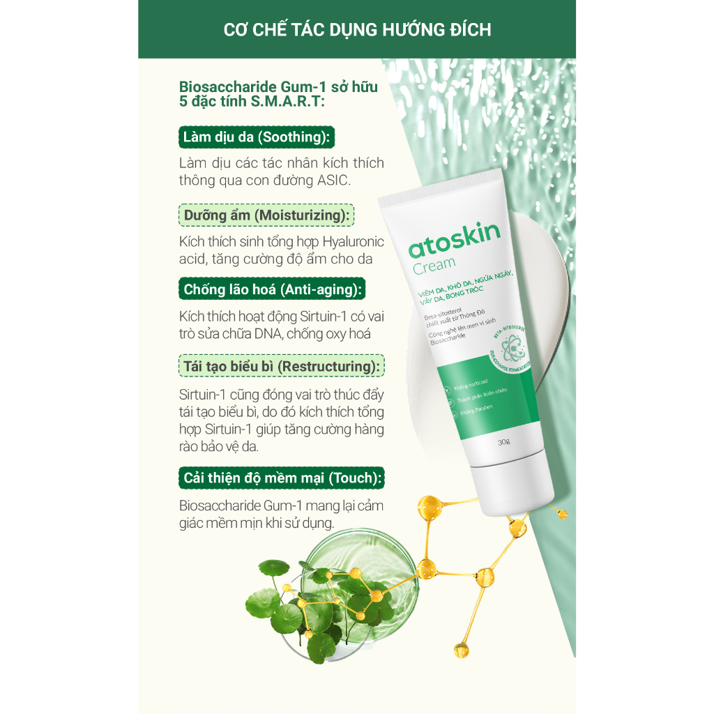 Atoskin Cream  Kem dưỡng ẩm, giảm khô rát, bong tróc da, giúp tăng cường sức khỏe làn da, không chứa Corticoid