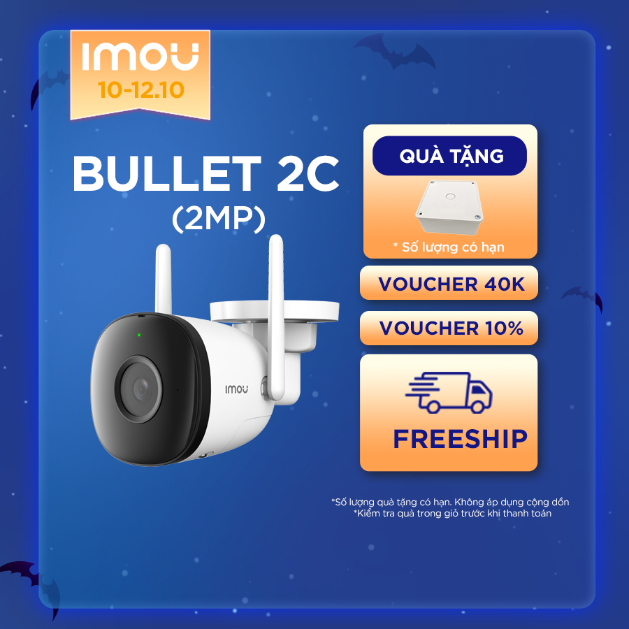 [Mã ELIM10 giảm 10% đơn 800K] Camera Wifi ngoài trời Imou Bullet 2C (2MP) I IPC-F22P I Chống nước IP67