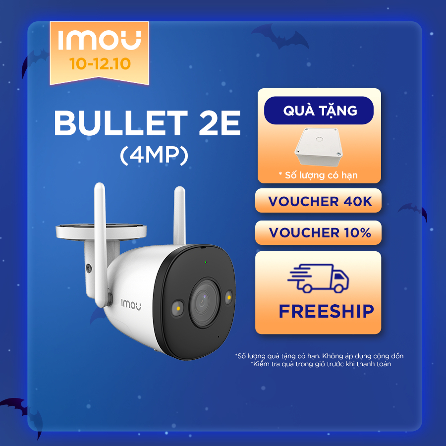 [Mã ELIM10 giảm 10% đơn 800K] Camera Wifi Imou Bullet 2E (4MP) I IPC-F42FP I 4 chế độ ban đêm I Chống nước IP67