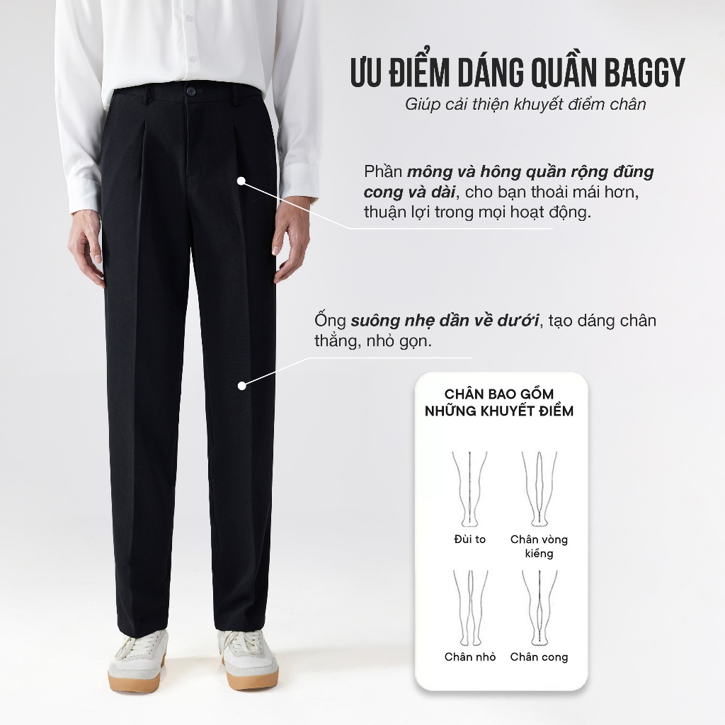 Quần tây nam hàn quốc JBagy dáng baggy vải co giãn dày dặn dáng suông ống rộng, màu đen, kem - JA0101