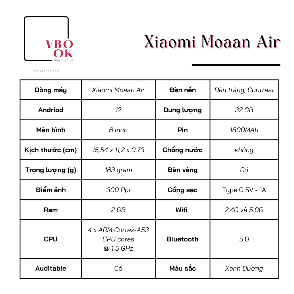 Máy đọc sách Xiaomi Moaan Air New - Chính hãng quốc tế