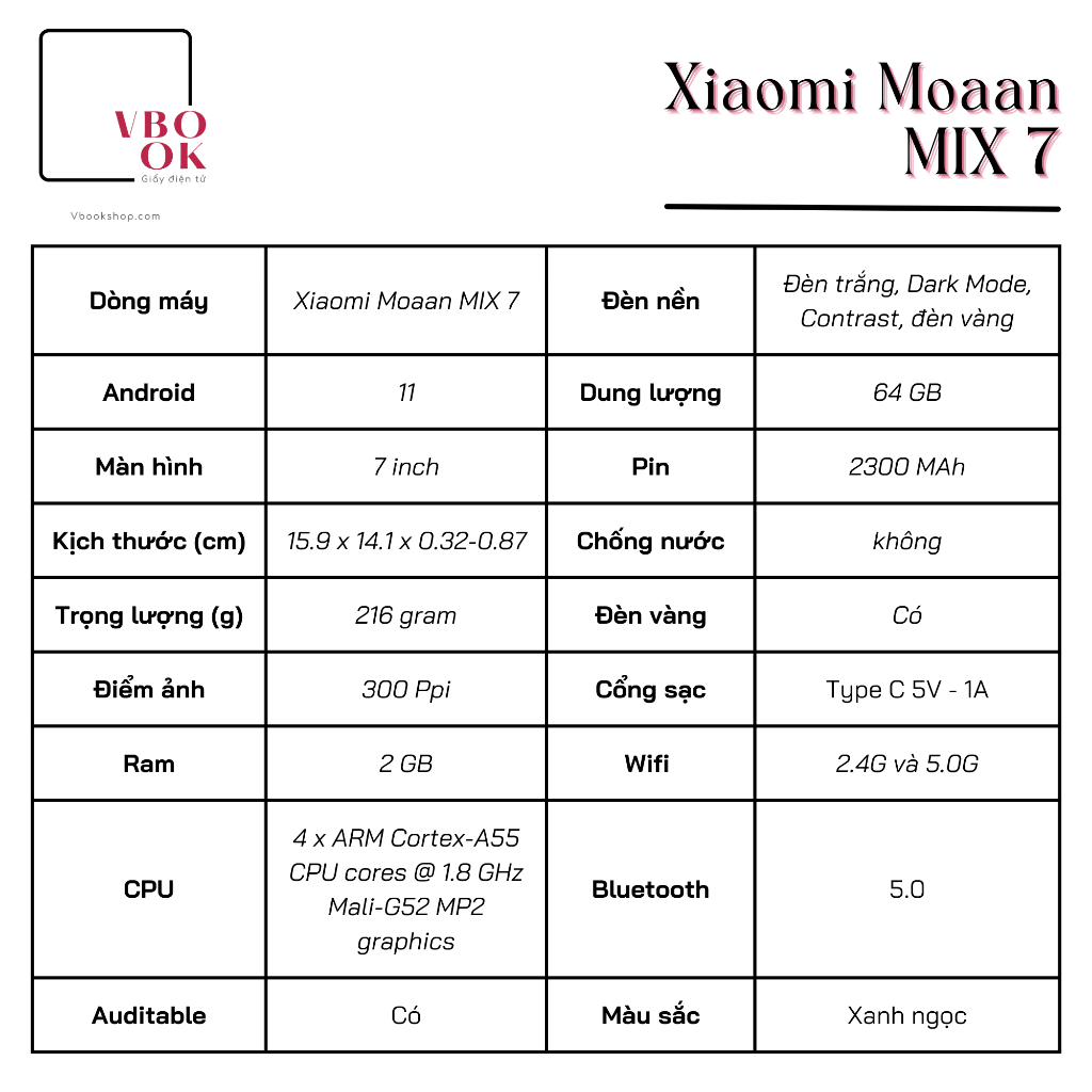 Máy đọc sách Xiaomi Moaan Mix 7 New - Chính hãng quốc tế