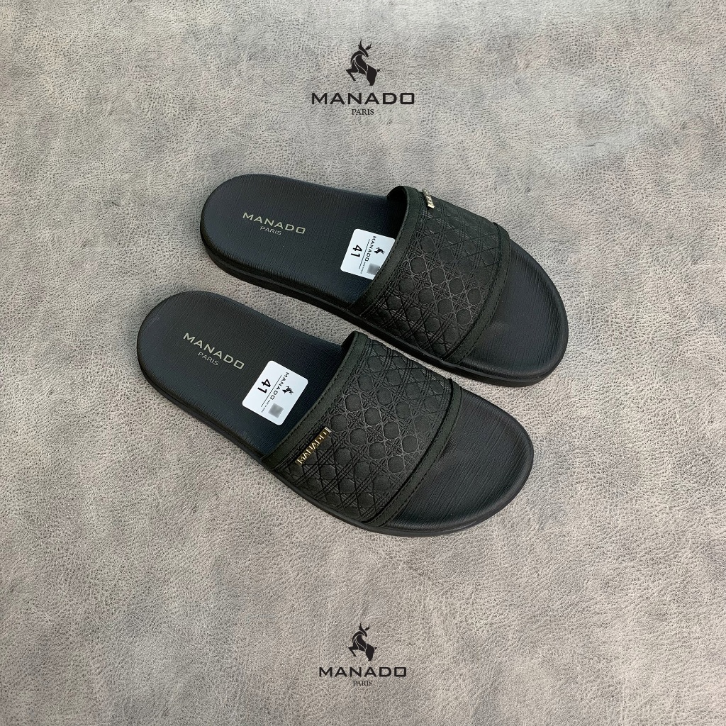 Dép da nam quai ngang cao cấp Manado Mã MND26 fullbox, quai da mềm mại, đế cao su thiết kế chắc chắn