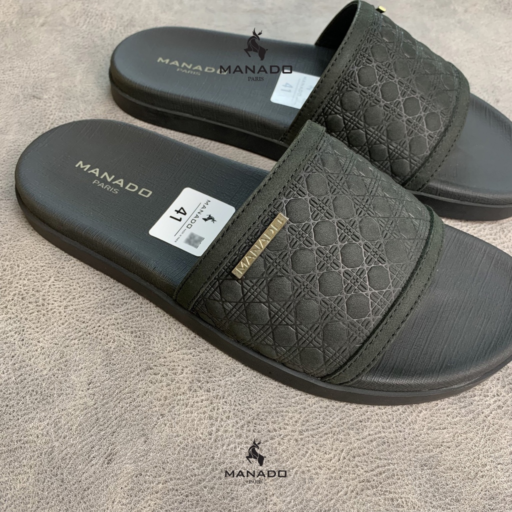 Dép da nam quai ngang cao cấp Manado Mã MND26 fullbox, quai da mềm mại, đế cao su thiết kế chắc chắn