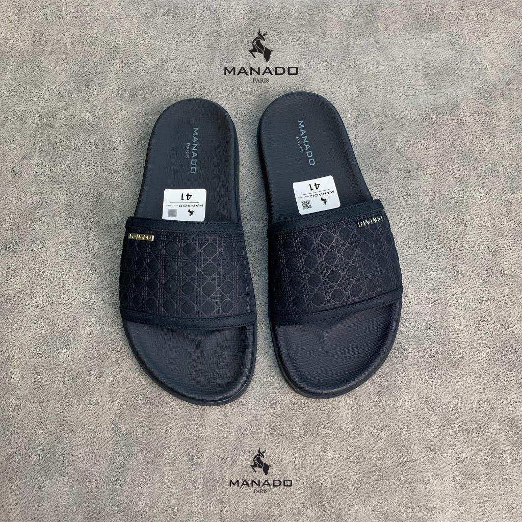Dép da nam quai ngang cao cấp Manado Mã MND26 fullbox, quai da mềm mại, đế cao su thiết kế chắc chắn