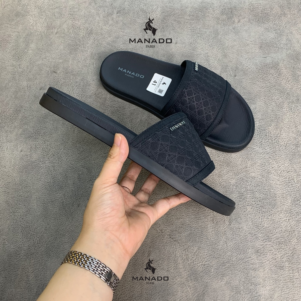 Dép da nam quai ngang cao cấp Manado Mã MND26 fullbox, quai da mềm mại, đế cao su thiết kế chắc chắn