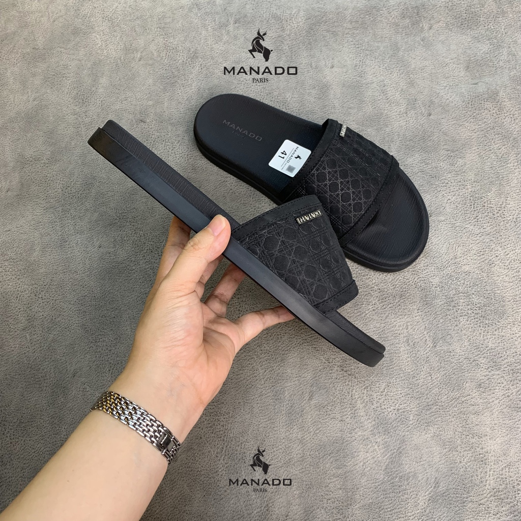 Dép da nam quai ngang cao cấp Manado Mã MND26 fullbox, quai da mềm mại, đế cao su thiết kế chắc chắn