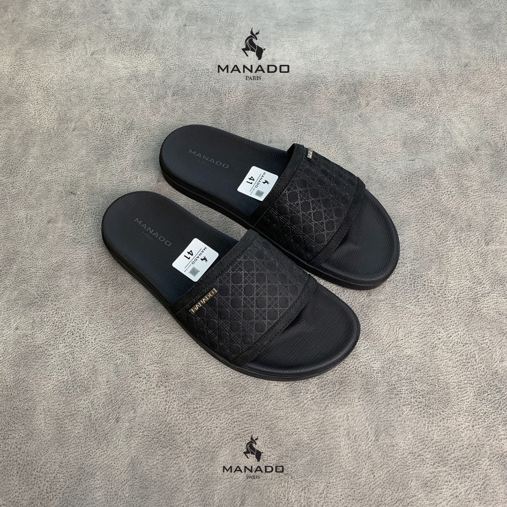 Dép da nam quai ngang cao cấp Manado Mã MND26 fullbox, quai da mềm mại, đế cao su thiết kế chắc chắn