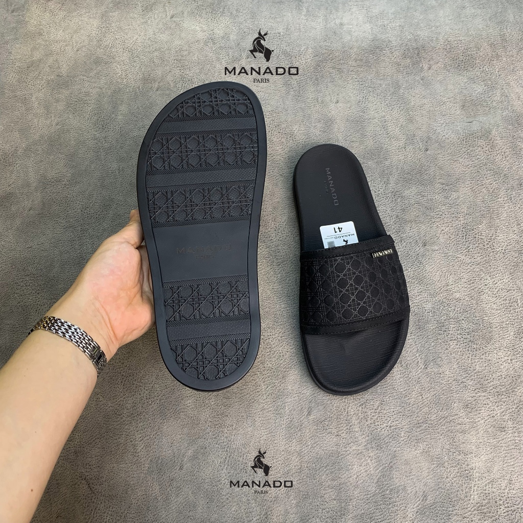 Dép da nam quai ngang cao cấp Manado Mã MND26 fullbox, quai da mềm mại, đế cao su thiết kế chắc chắn