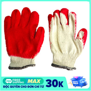 Bịch 10 đôi găng tay len phủ sơn đỏ, găng tay lao động phủ sơn, găng tay len đỏ