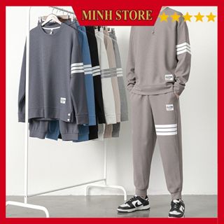  Bộ Thể Thao Nam Dài Tay Thu Đông Kẻ Viền Mới Nhất Bộ Đồ Nam Mặc Nhà Chất Tổ Ong Siêu Mềm Nhẹ BN05 - MINHSTORE 88 