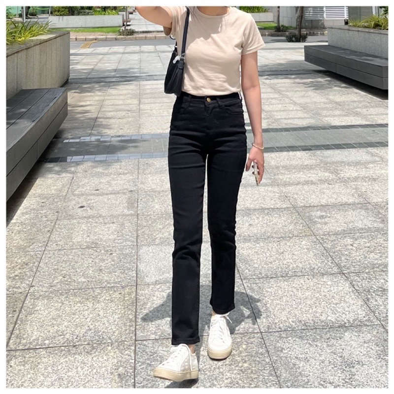 Quần ống đứng nữ chất jean co giãn