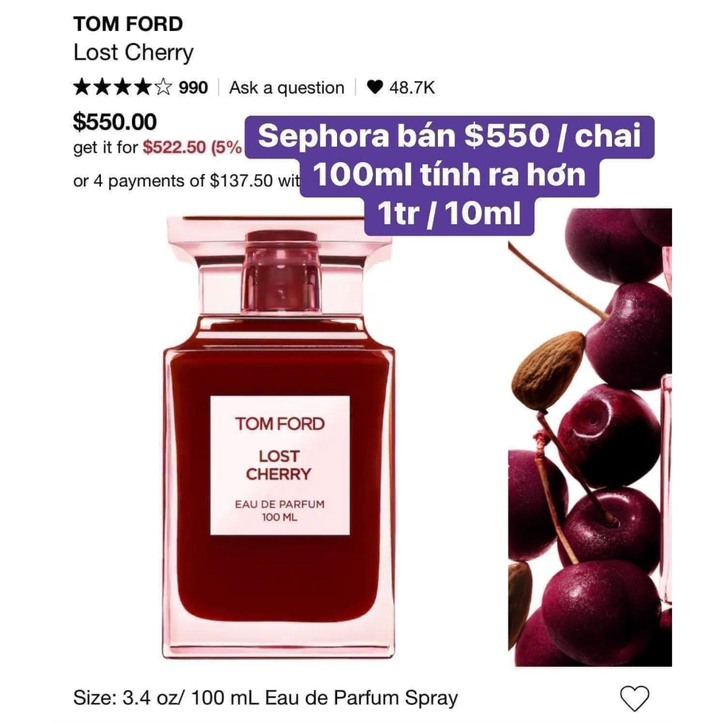Nước hoa chiết Tomford 10ml Đủ Các Mùi Hot