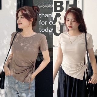 Áo thun nữ ,áo kiểu rút dây chèo tà phong cách Hàn quốc chất tăm lạnh mịn mát co giãn-TT