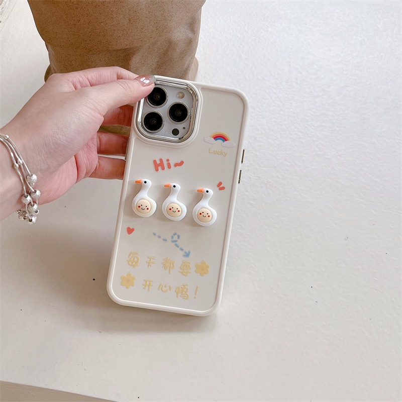 Ốp Điện Thoại iphone camera bạc Màn hình điện thoại gắn Vịt bơi lội cute cạnh vuông 14 13 12 11 Pro Max 6 7 8 P xx65