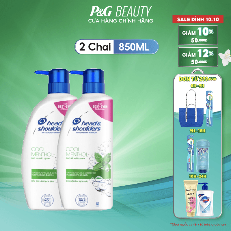 Combo 2 Dầu Gội HEAD&SHOULDERS 850ml/chai - Bạc Hà Mát Lạnh