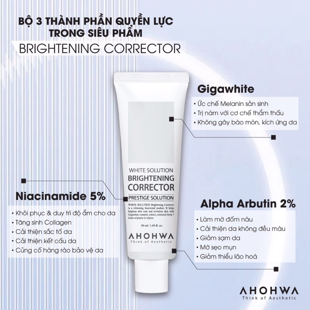 Kem dưỡng sáng da Ahohwa SÁNG DA - MỜ THÂM - GIẢM NÁM BRIGHTENING CORRECTOR (50ml)