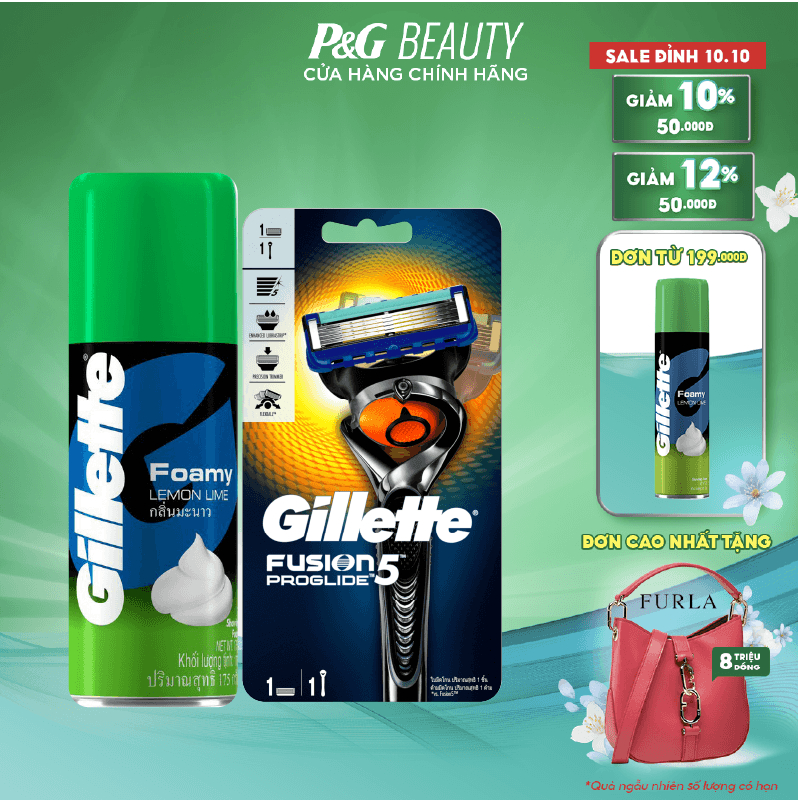 Combo 2 gồm dao cạo Dao cạo râu Gillette Fusion Proglide Manual 1UP và Bọt cạo râu Gillette 175g