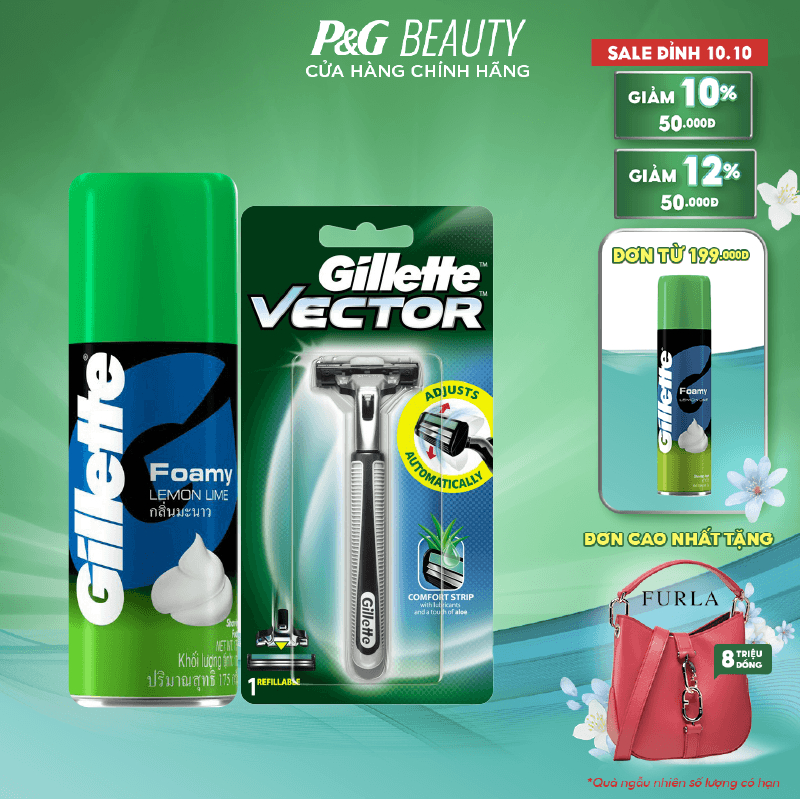 Combo 2 gồm Dao Cạo Gillette Vector 1UP và bọt cạo râu Gillette 175g