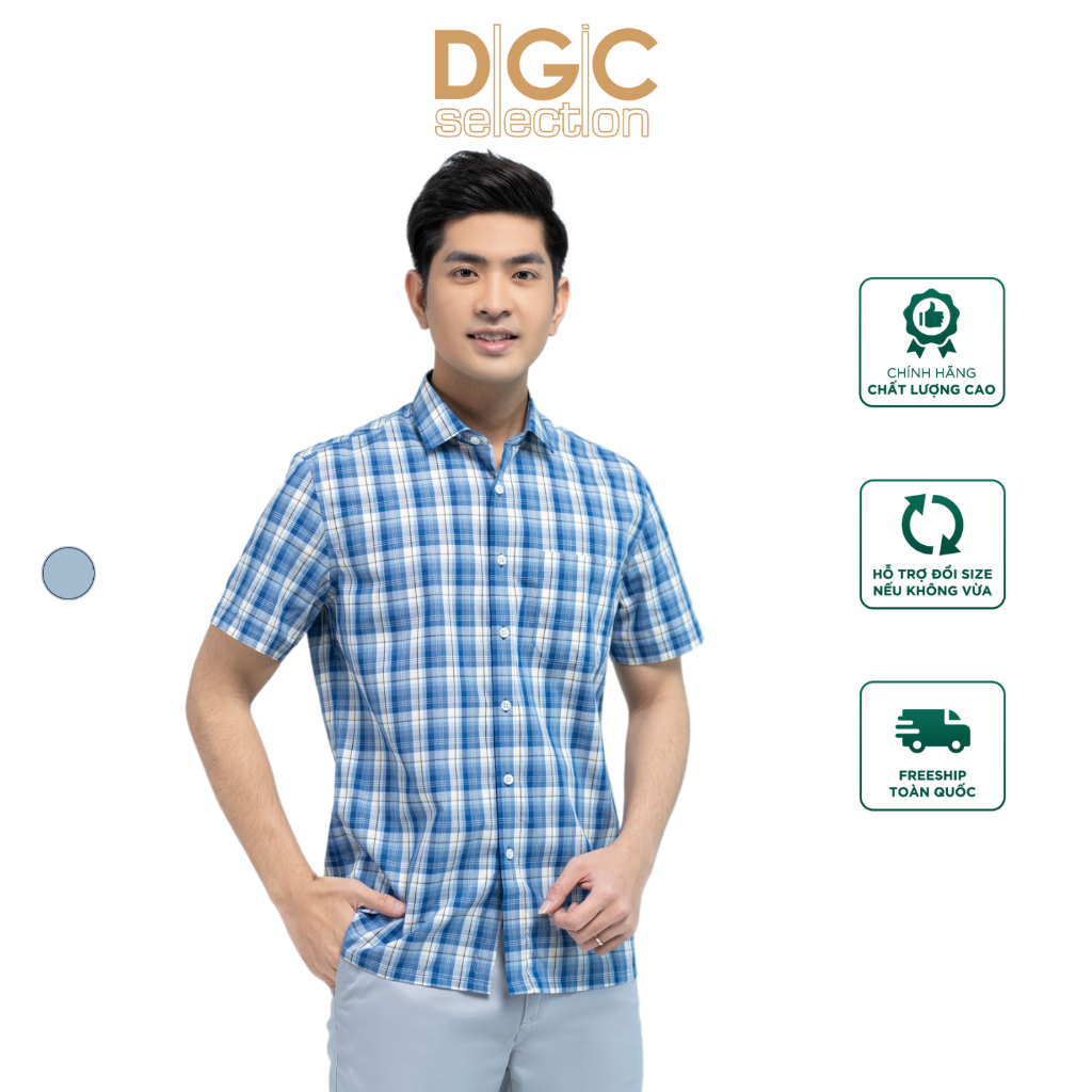 Áo sơ mi nam - DGC - SASNBC09M ngắn tay dáng suông dệt cotton 100% phong cách trẻ trung, thấm hút mồ hôi tốt