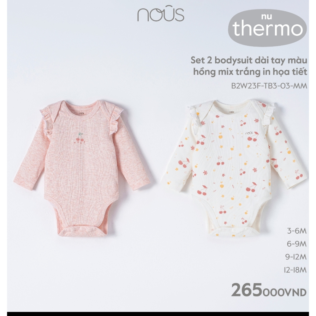 Nous Set 2 bodysuit dài tay mix in họa tiết  cho bé AW2023