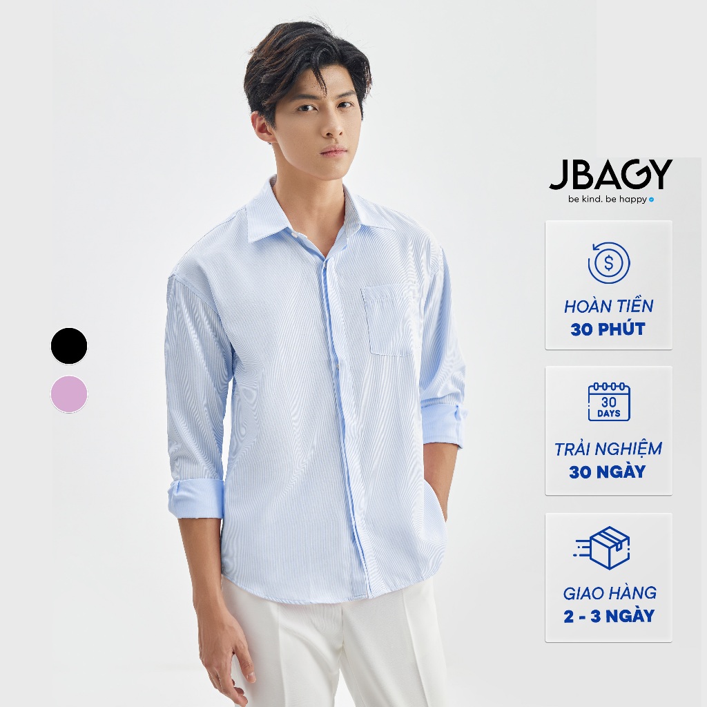 Áo sơ mi nam dài tay dáng rộng kẻ sọc nhỏ vải lụa cotton mềm mịn cách điệu nẹp khuy Sline thương hiệu JBAGY - JS0703