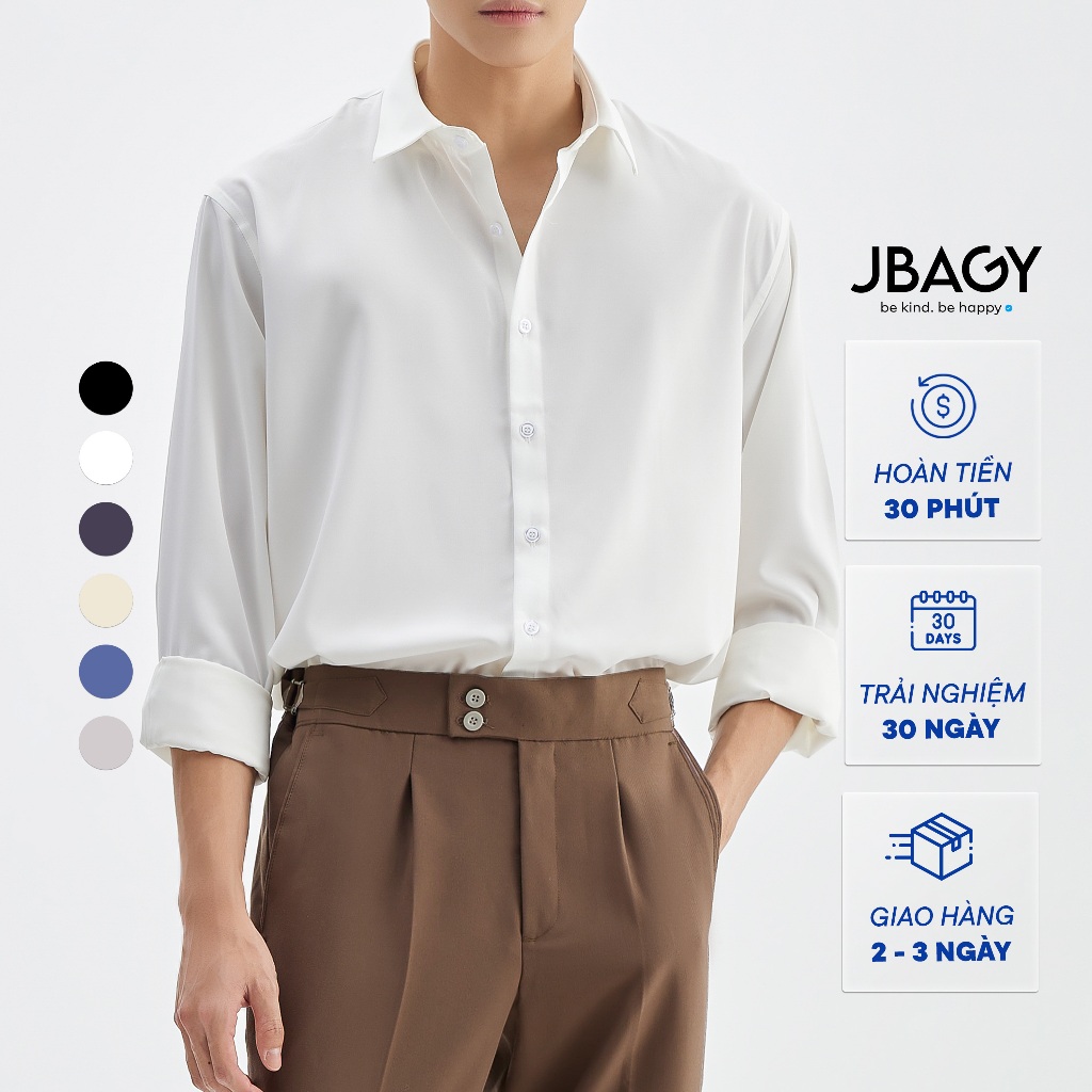 Áo sơ mi nam trắng dài tay form rộng giấu khuy DUKY bản Premium vải lụa lạnh thời trang JBAGY - JS0103