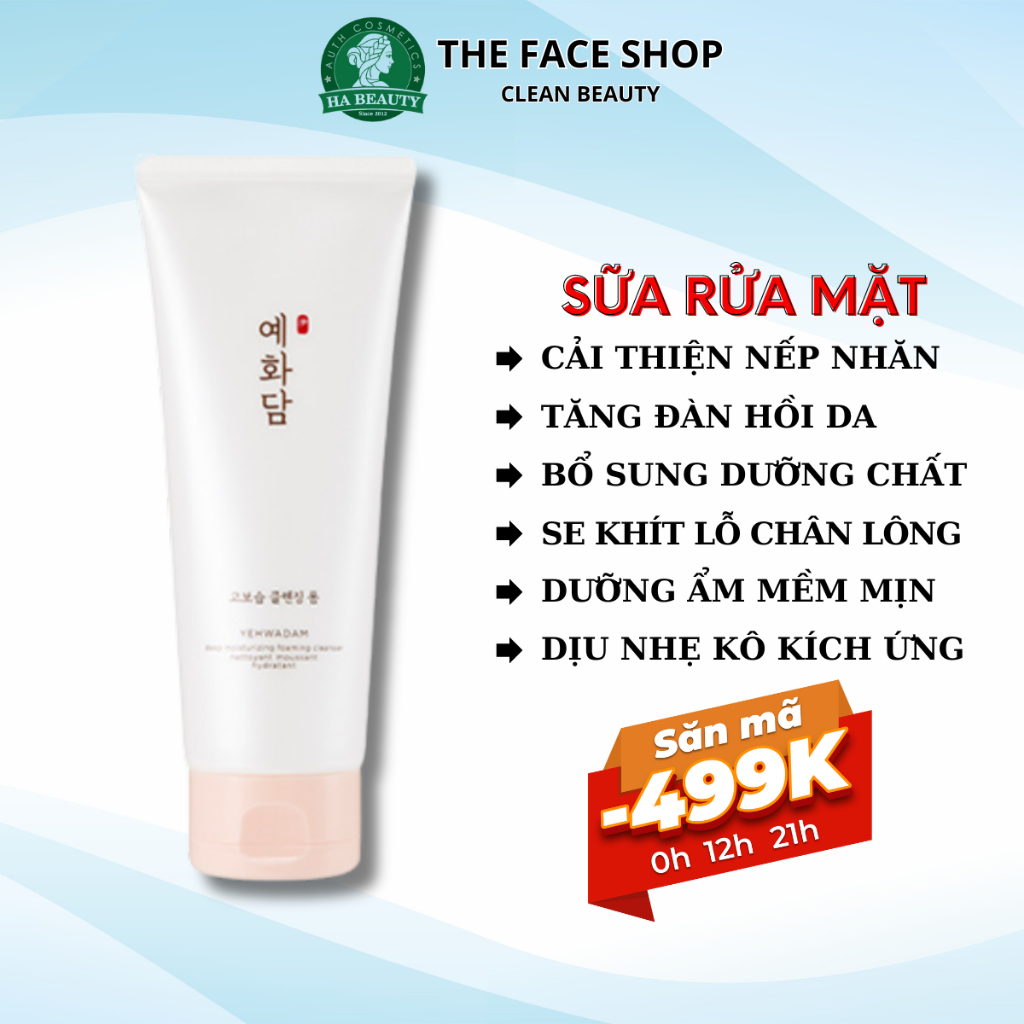 Sữa rửa mặt dưỡng cấp ẩm The Face Shop Yehwadam Deep Moisturizing Foaming Cleanser 150ml sạch sâu Hàn Quốc Hà Beauty