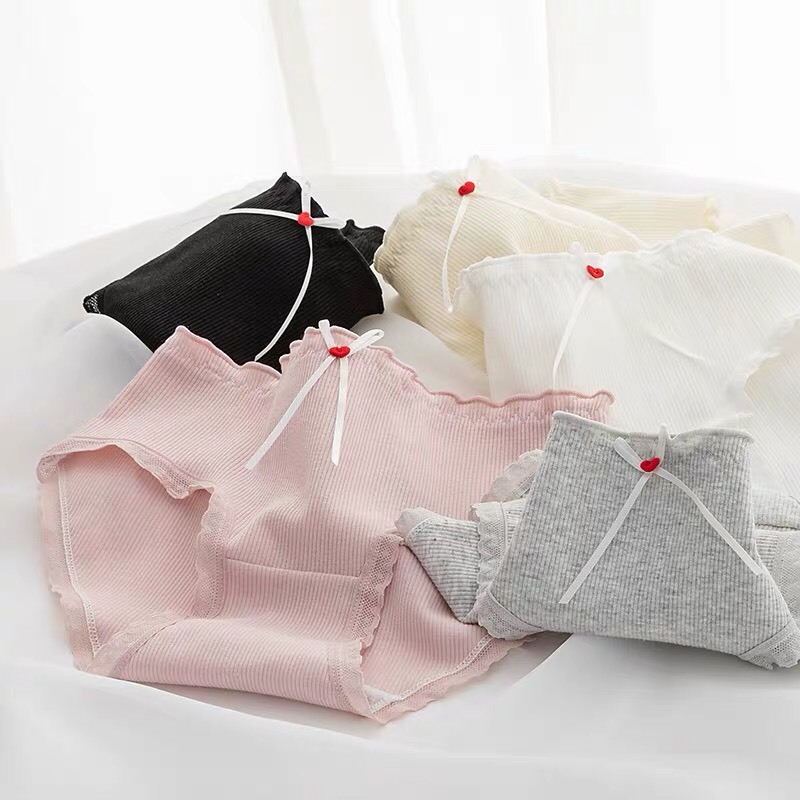 Quần lót nữ Vanvene Q1038, quần chip cotton gân tăm kháng khuẩn mới đính nơ viền ren quyến rũ