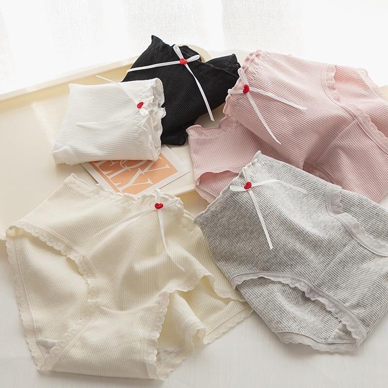 Quần lót nữ Vanvene Q1038, quần chip cotton gân tăm kháng khuẩn mới đính nơ viền ren quyến rũ