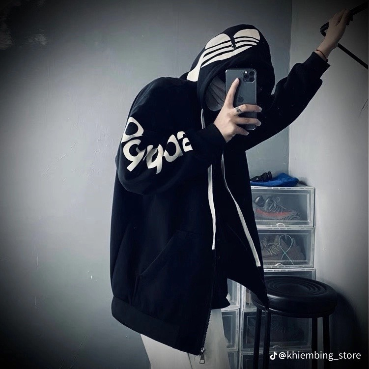 Áo hoodie Adidas khóa in chữ thiết kế hot trend Nam nữ Áo Hoodie Adidas Mũ Trùm 2 Lớp Chất Nỉ Cotton Cao Cấp