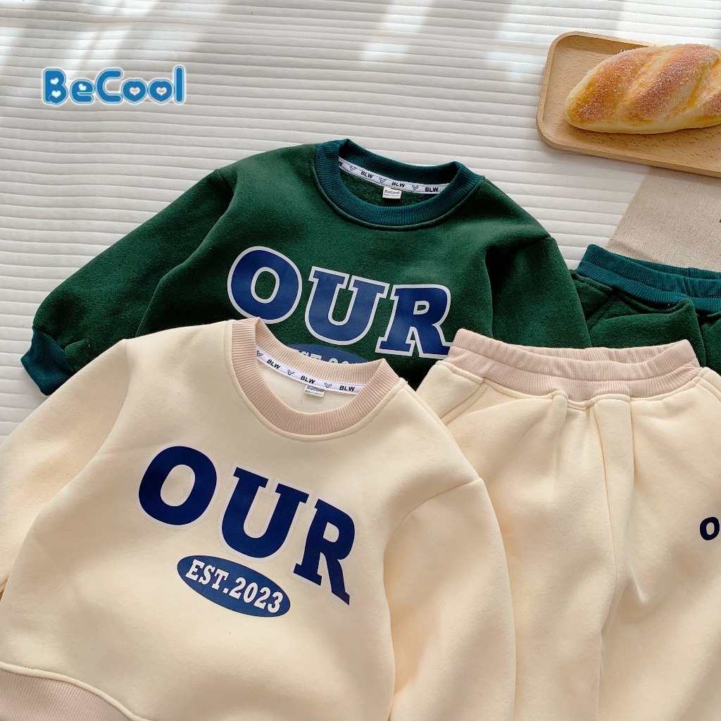 Bộ Nỉ Dài Tay Thu Đông In Chữ OUR Chất Nỉ Cực Ấm Cho Bé Trai, Bé Gái  Từ 8-27kg MINKY BABY